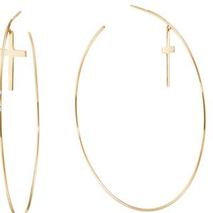 Lana , 75 mm wire cross hoops, 14KT, Neimans,NWOT